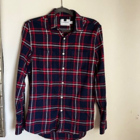 🧡3/15 TOPMAN Red Blue Plaid Cotton Shirt Men's S - Picture 1 of 13